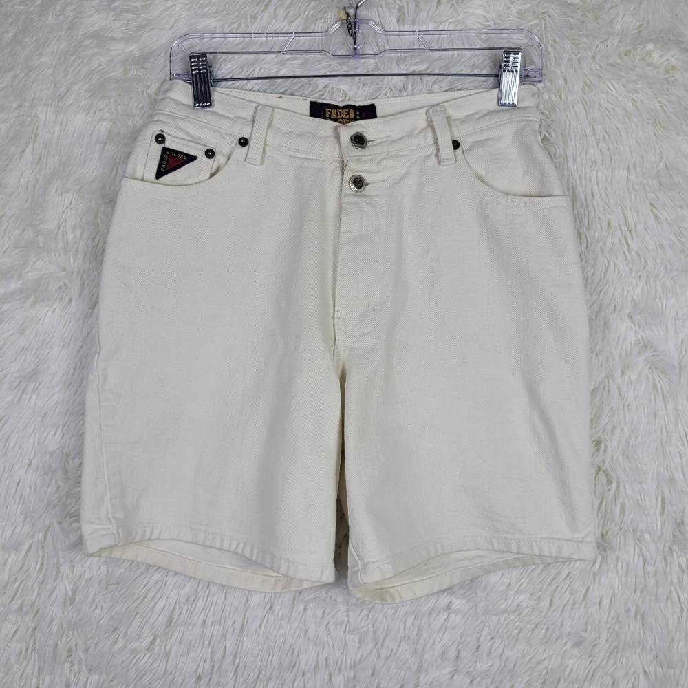 Vtg Sz 7/8 Faded Glory Women's Cream 7" Mom Shorts High‎ Rise 90s Y2K
